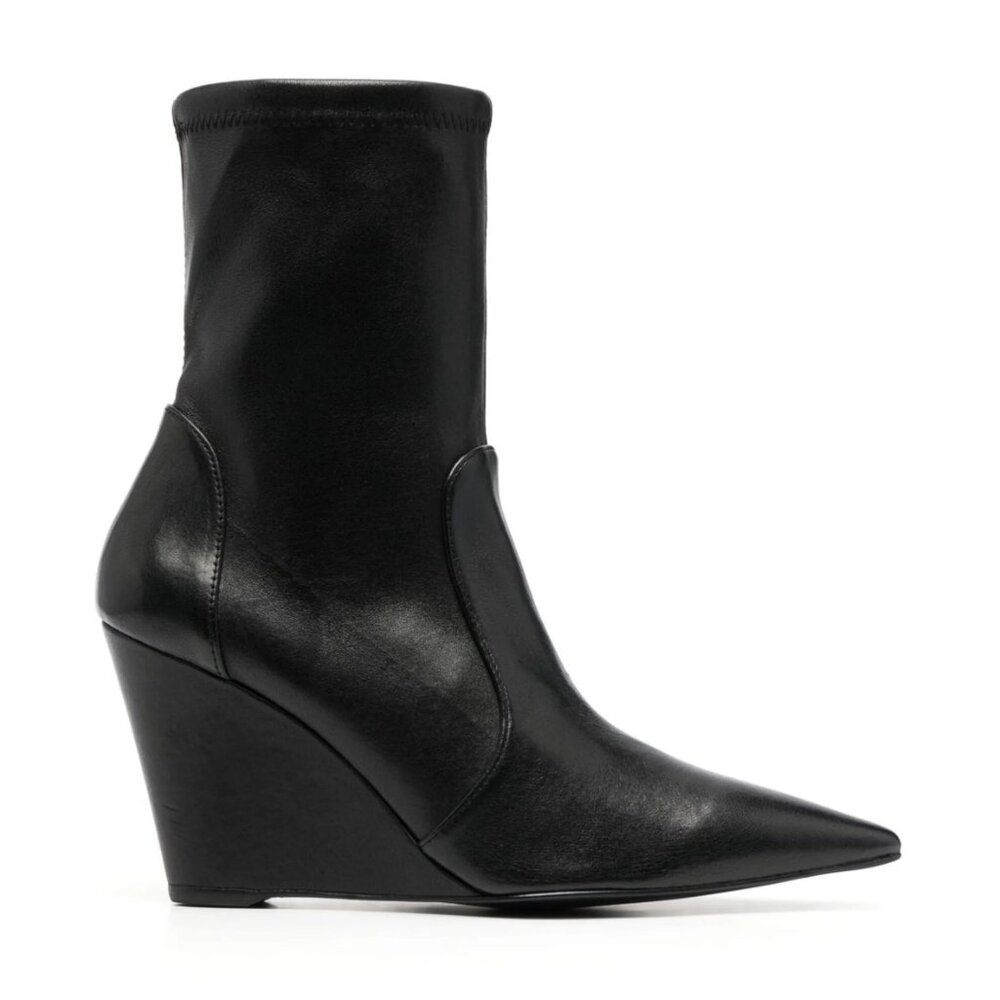 Stuart Weitzman Pointed-toe Black Leather Wedge Sock Boots